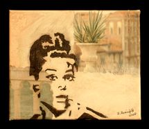 Audrey Hepburn, 30 x 25 cm, Collage/Kohle